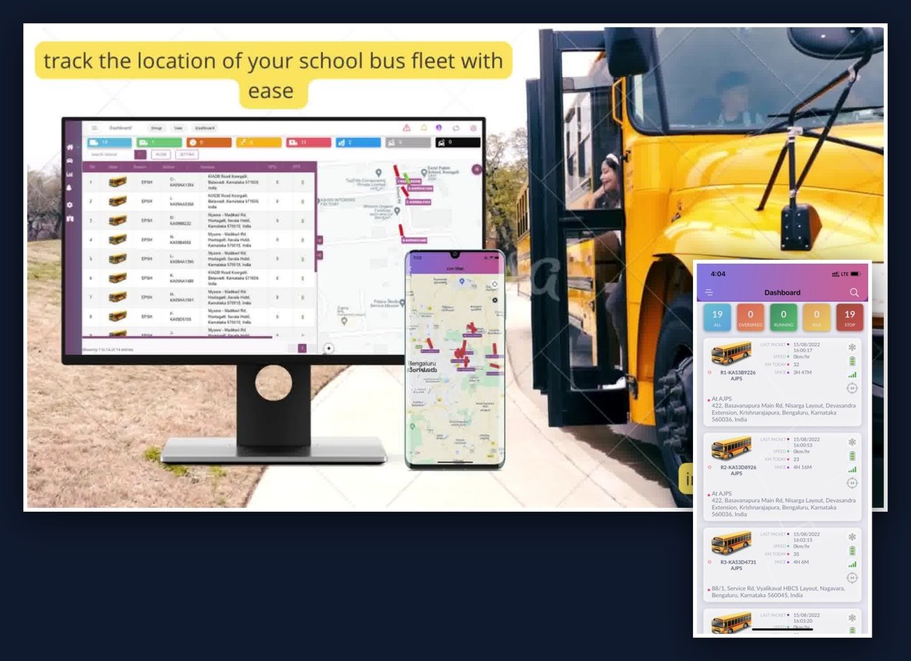Interaxe Telematics school bus tracking on desktop and mobile