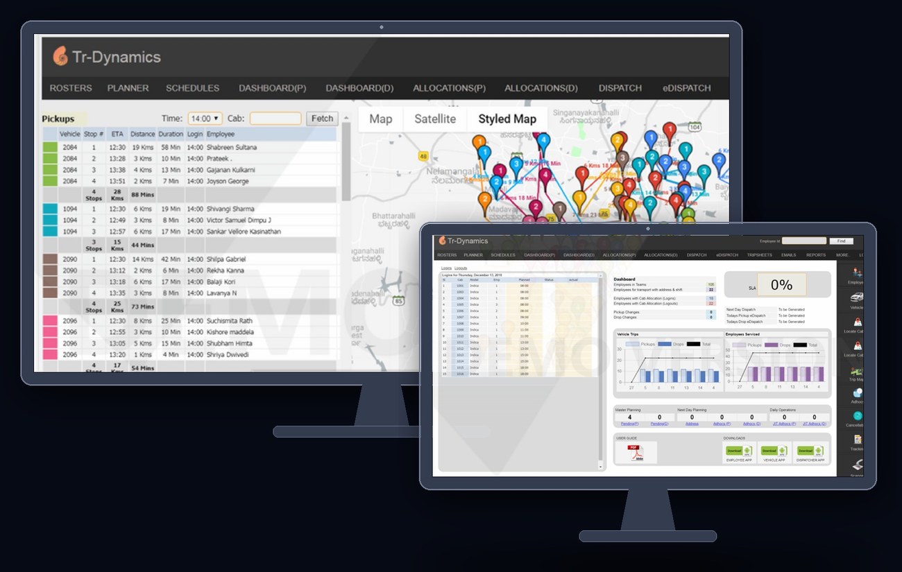 Tr-Dynamics AI routing map with revenue analytics
